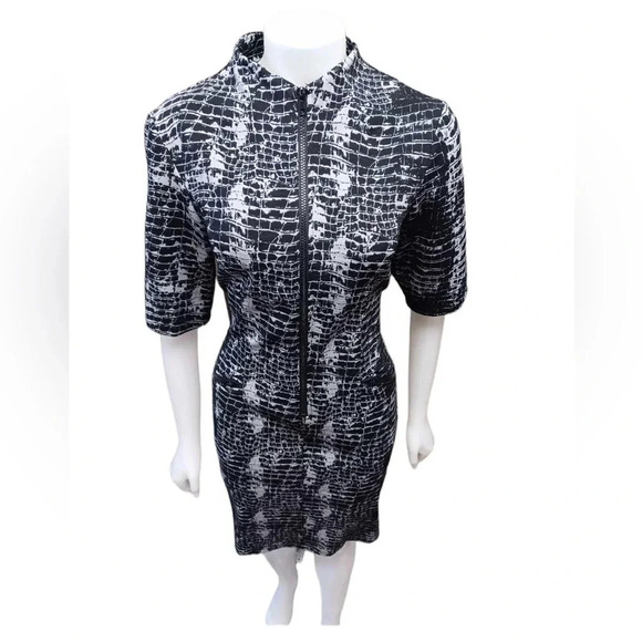 Connected Black Grey  Geometric 3/4 Sleeve Midi Dress Size 10 - Picture 3 of 11